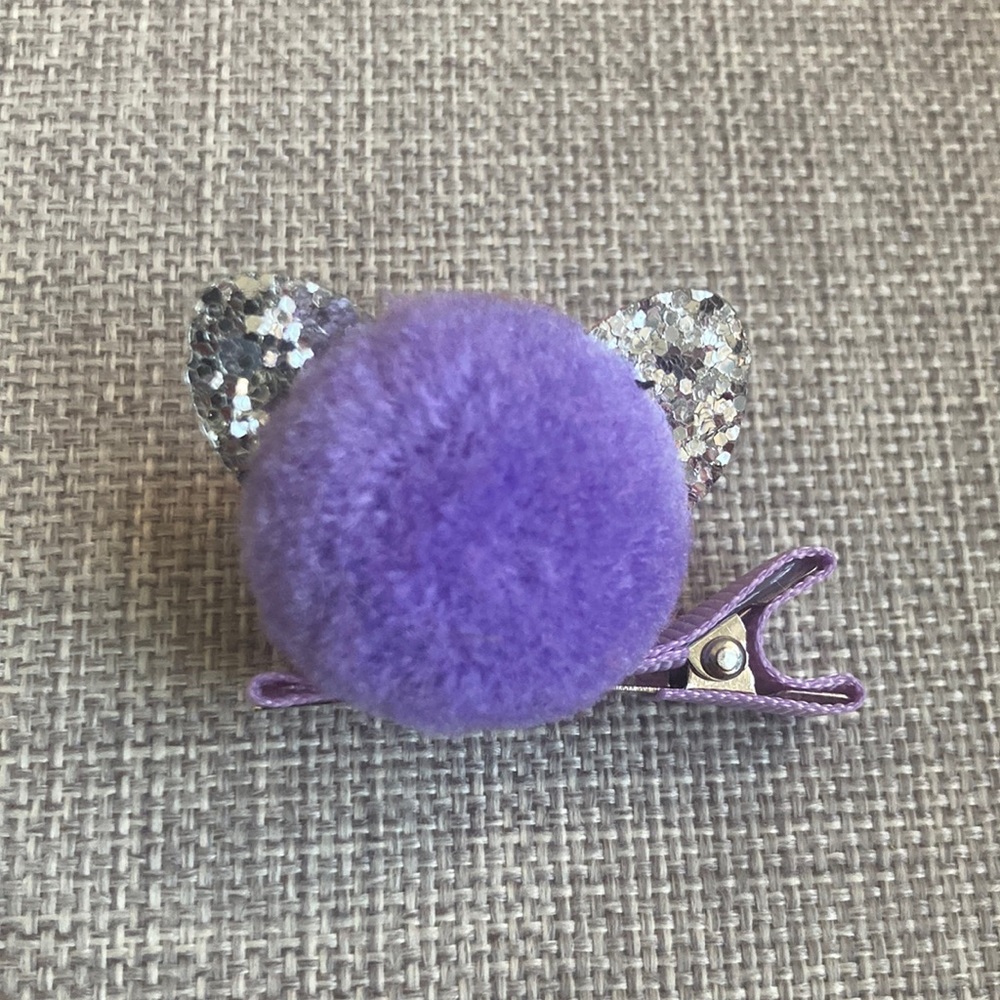 Glitter Ears Pom Pom Hair Clip, NEW
